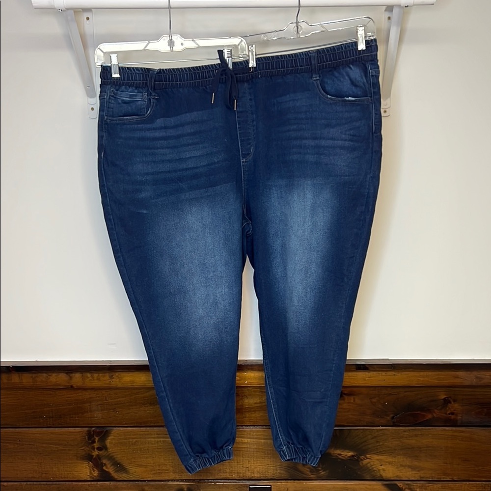 Terra & Sky Dark Wash Ankle Jogger Jeans w/ Elastic‎ Waist and Drawstring- 4X